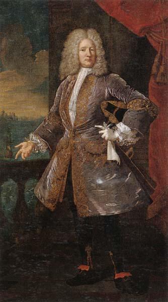 unknow artist Portrait of a nobleman,full-length,standing on a balcony oil painting image